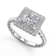 Sariah Halo Rope Twist Princess Cut Diamond Engagement Ring - Nivetta